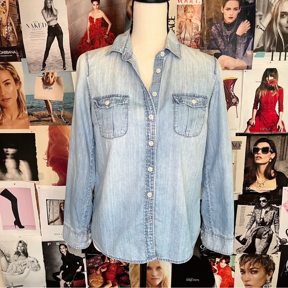 J. Crew Light Blue Denim Button-Down Shirt size 2P